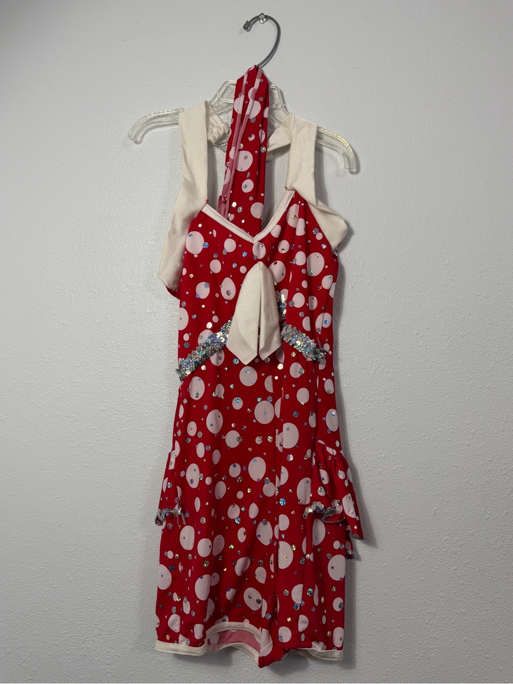 Red Polka Dot Dance Costume Dress with Cream Accents
